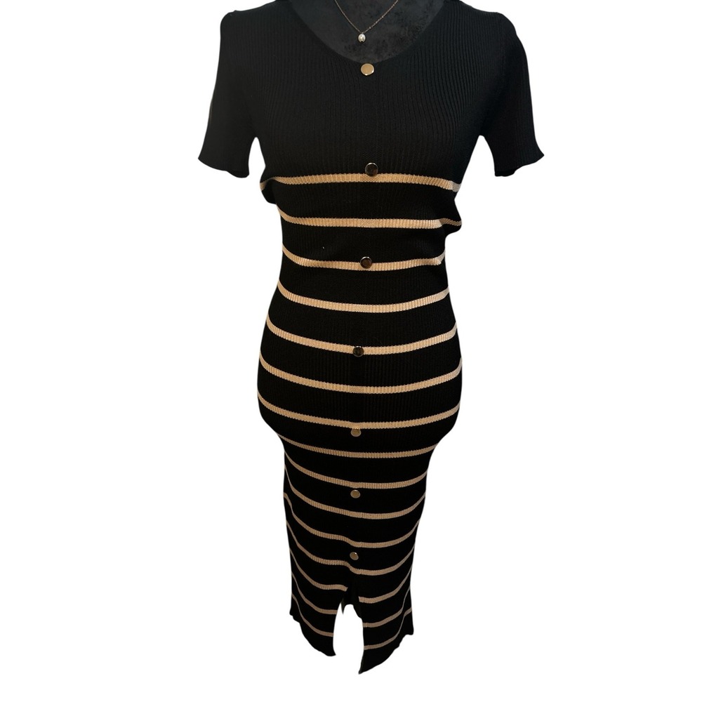Black and Tan Striped Maxi Dress-NWT - Picture 2 of 9